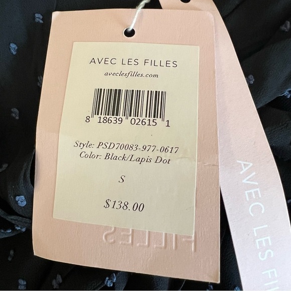 AVEC LES FILLES High Low Tie Neck Midi Dress Black Lapis Dot Size Small - Picture 12 of 15